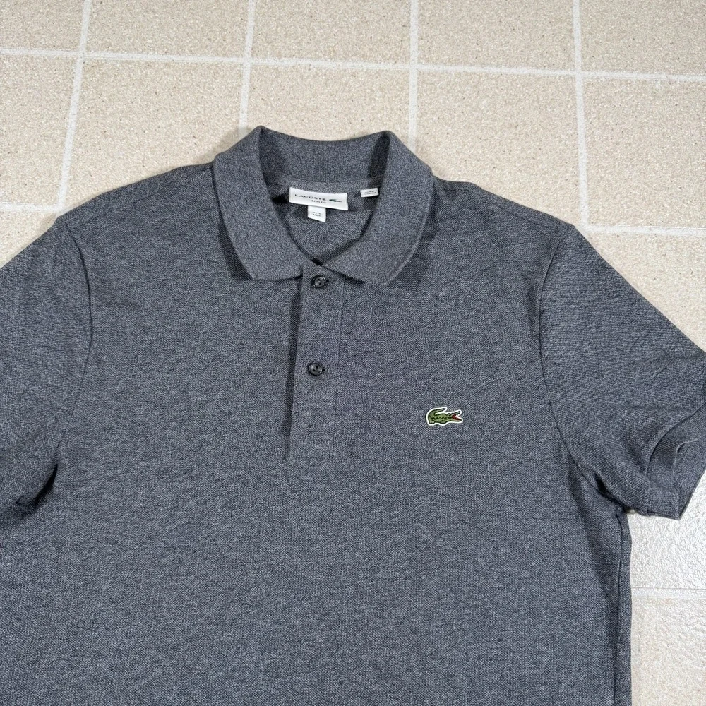 Lacoste Mens Slim Fit Polo Shirt Gray Heather Slim Pique Cotton Size M